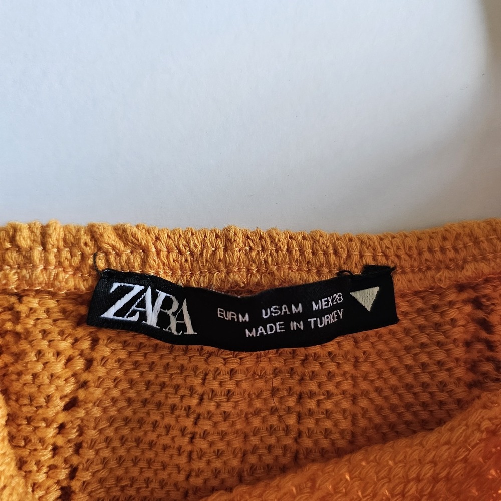 Zara Crop Top Womens Medium Orange Boho Textured Summer Festival Beach Boardwalk - Picture 5 of 5